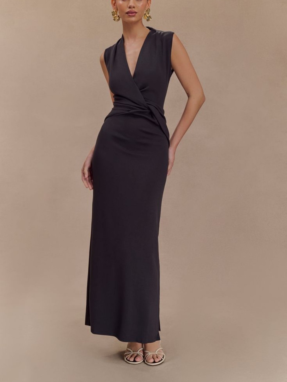 Lorelei Crepe Twist Midi Dress - Meshki
Dark Charcoal NWT